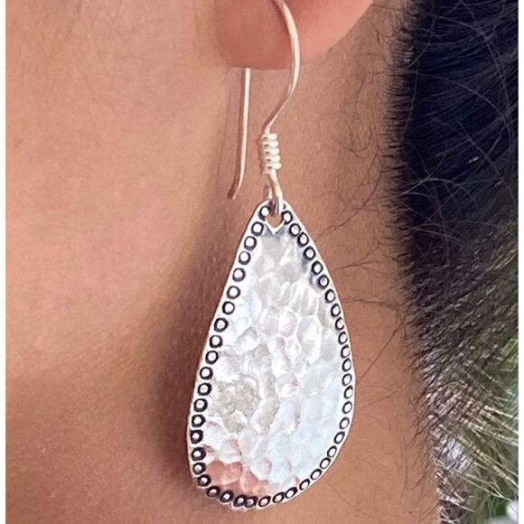 Handmade Hammered Sterling Silver Artisan Earrings - Picture 3 of 5
